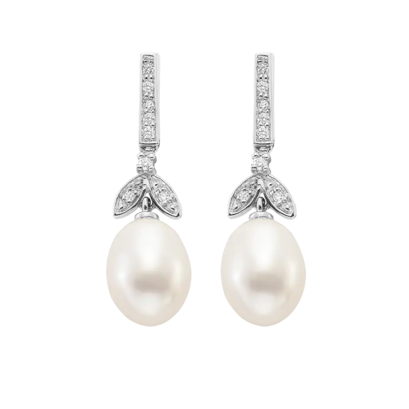 Pendientes Constance diamantes y perla, oro blanco