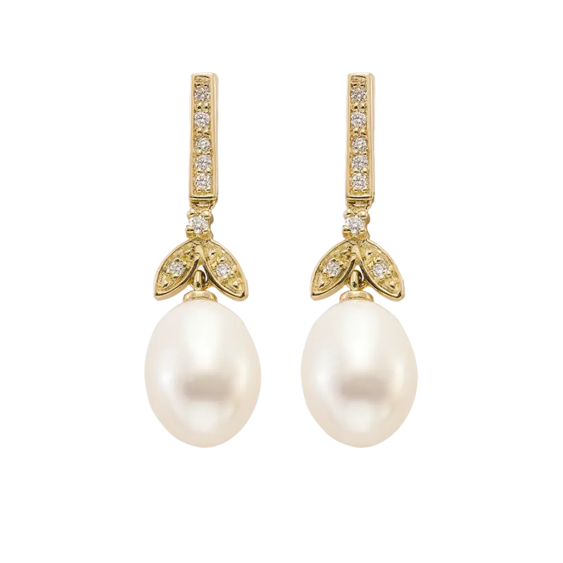 Pendientes Constance diamantes y perla, oro