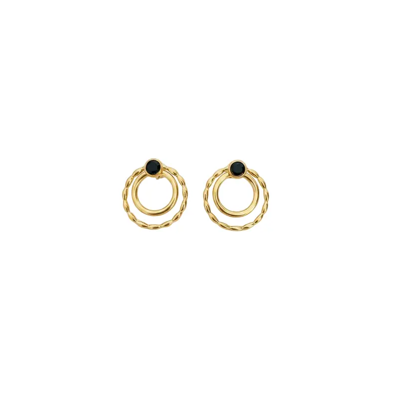 Pendientes cortos acero doble aro con piedra acabado oro