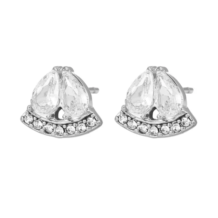 Pendientes cortos botón acero inoxidable vela circonitas plata