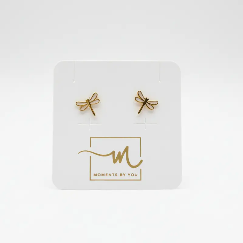 Pendientes cortos de acero inoxidable en forma de libélula acabado oro