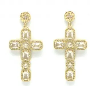 Pendientes cruces doradas con cristal transparente