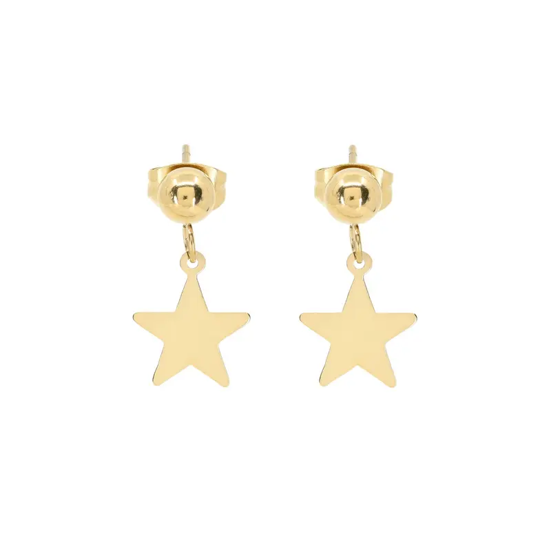 Pendientes de acero con estrella colgante en acabado brillante