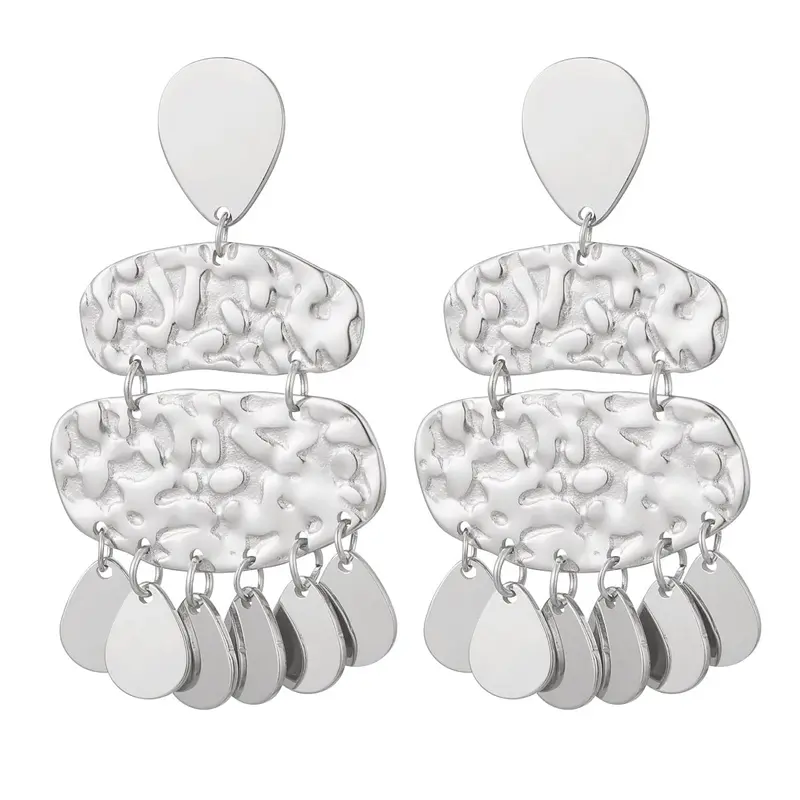 Pendientes de acero inoxidable cascada con textura y gotas acabado plata - mbyou