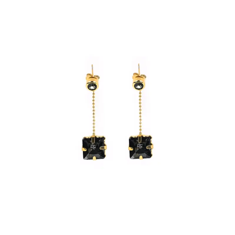 Pendientes de acero inoxidable con piedra cuadrada color negra acabado oro - mbyou