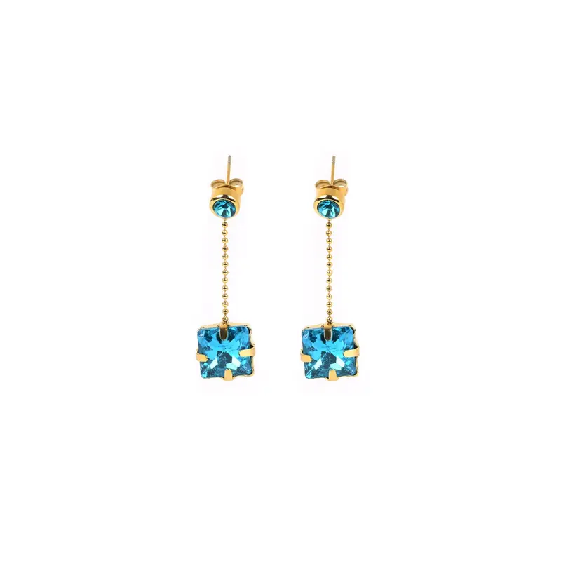 Pendientes de acero inoxidable con piedra cuadrada color turquesa acabado oro - mbyou
