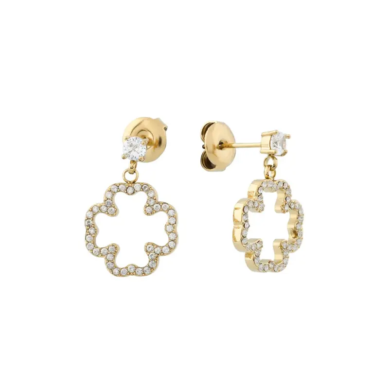 Pendientes de acero inoxidable con trébol de circonitas acabado oro - mbyou