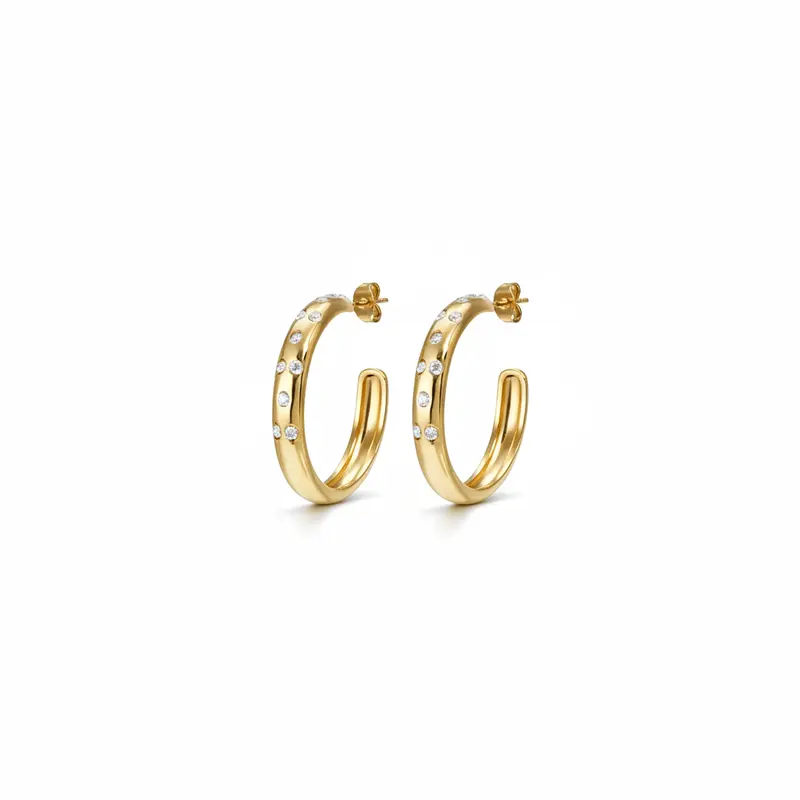 Pendientes de acero inoxidable en forma de aro abiertos con circonitas acabado oro
