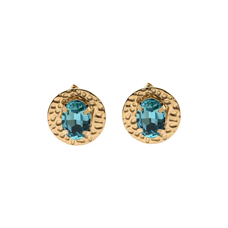 Pendientes de acero inoxidable redondos con relieve y piedra azul turquesa acabado oro - mbyou