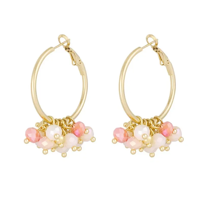 Pendientes de acero inoxidable tipo aro con cristales colgantes en color salmón, naranja y blanco - mbyou