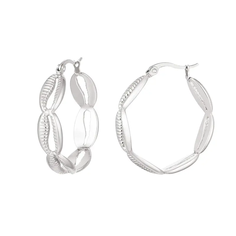 Pendientes de acero inoxidable tipo aro de conchas acabado plata - mbyou