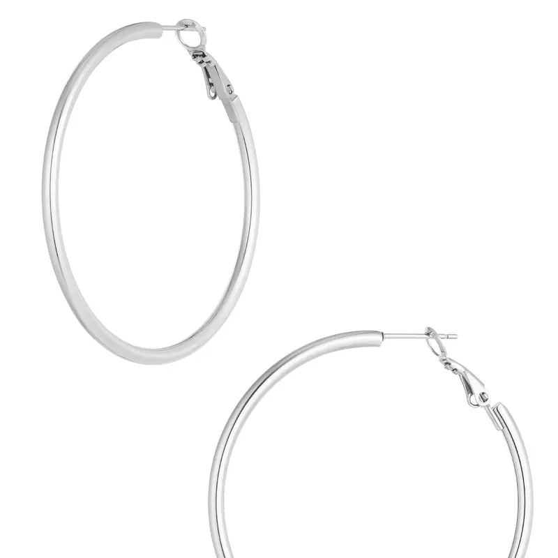 Pendientes de acero inoxidable tipo aro liso tamaño grande acabado plata - mbyou