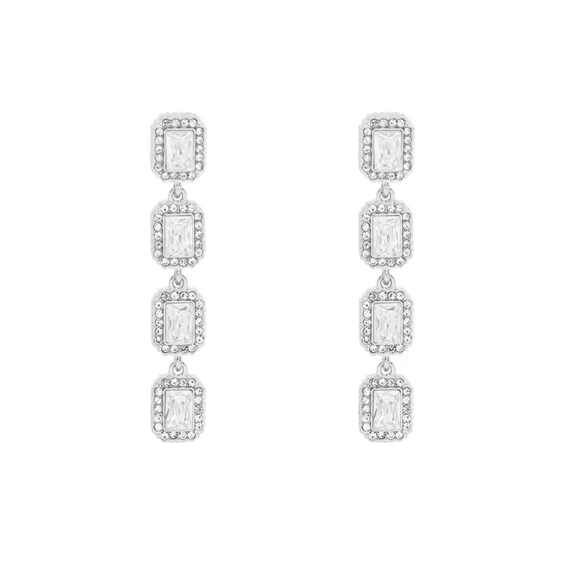 Pendientes de acero largos con formas rectangulares y circonitas acabado plata