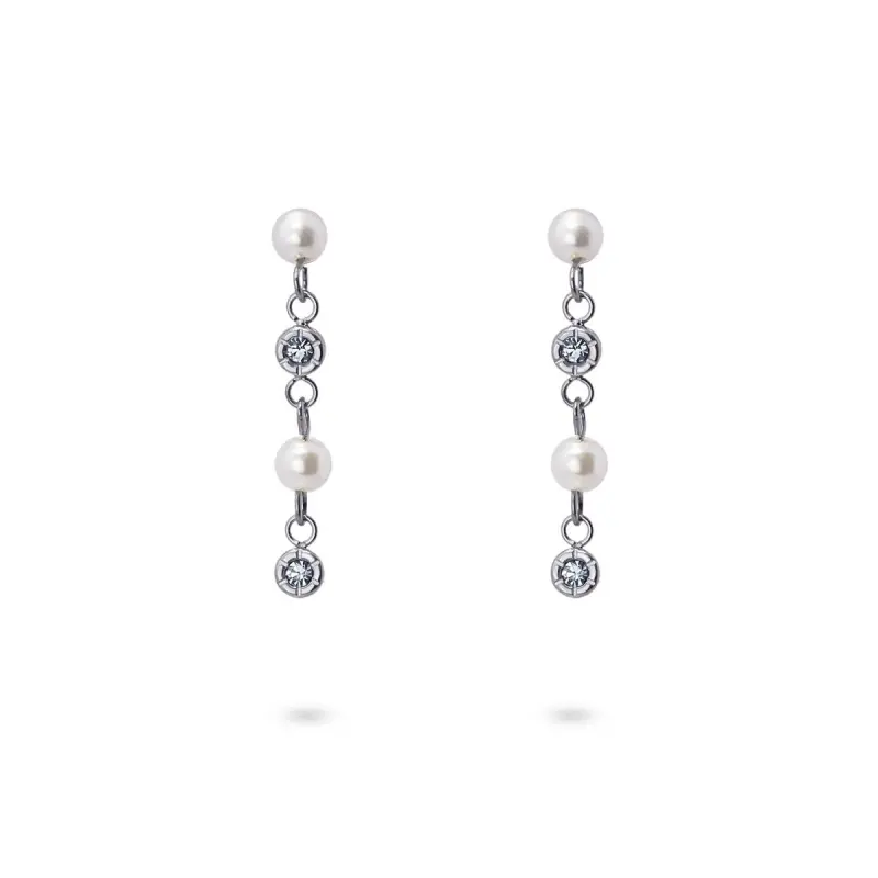 Pendientes de acero quirúrgico con perla y circonitas acabado plata