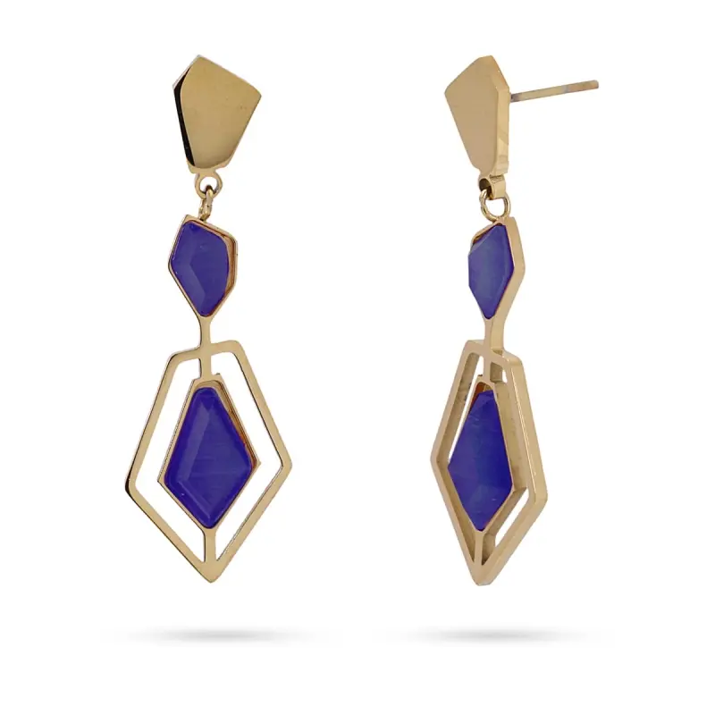 Pendientes de acero quirúrgico largos con piedras de cristal acabado oro