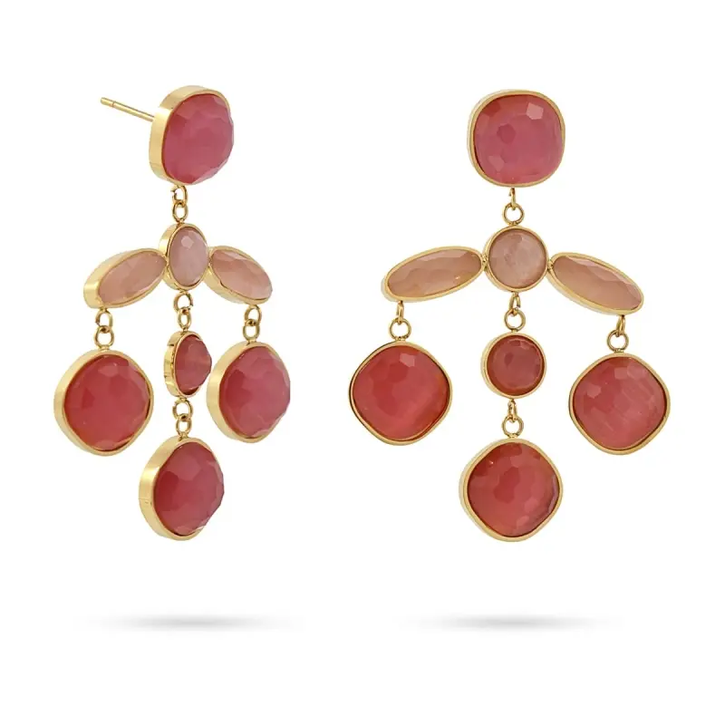 Pendientes de acero quirúrgico largos con piedras de cristal en tonos rosas acabado oro - mbyou