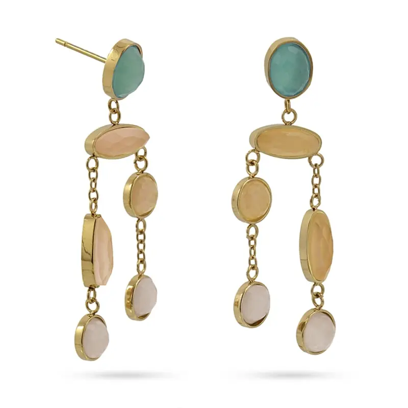 Pendientes de acero quirúrgico largos con piedras de cristal
