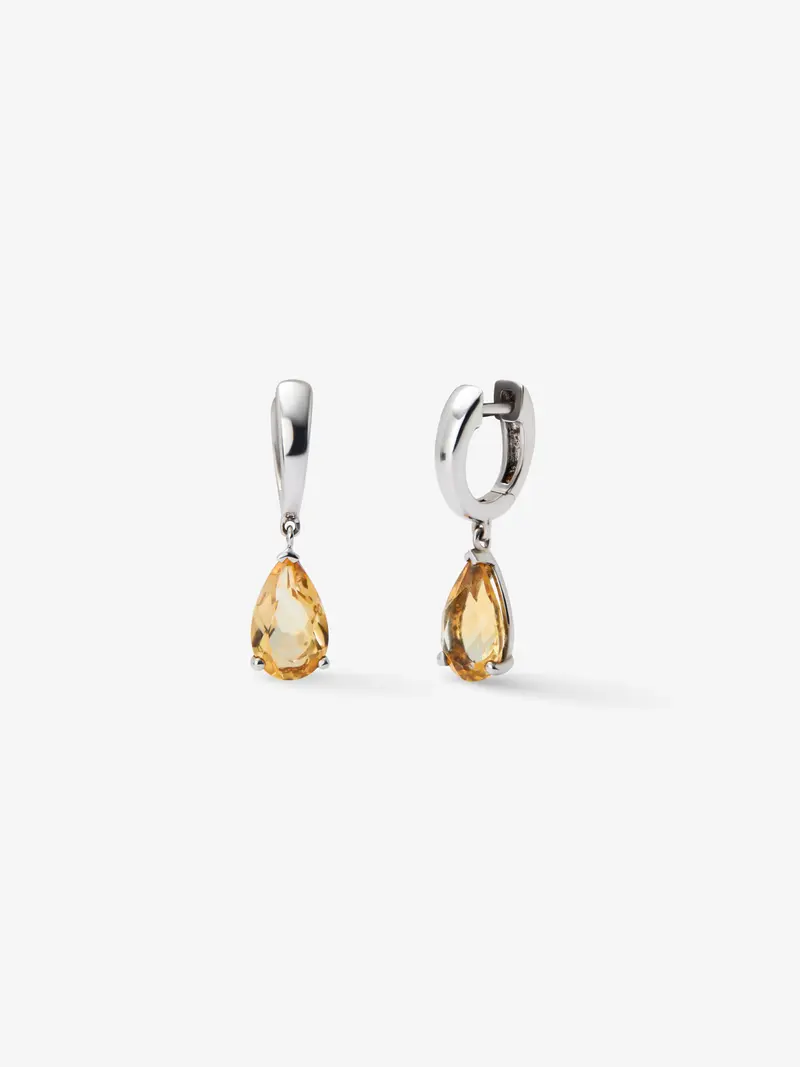 Pendientes de aro de plata 925 con cuarzos citrinos amarillos en talla pera con un total de 2,88 cts