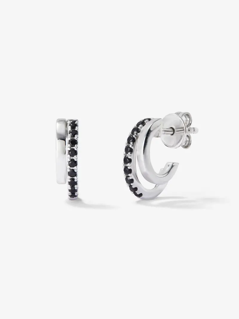 Pendientes de aro de plata 925 con espinelas negras