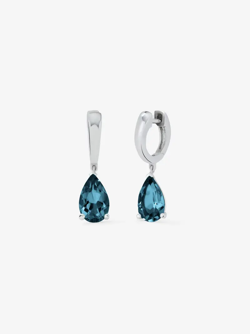 Pendientes de aro de plata 925 con topacios azul london en talla pera con un total de 4,1 cts