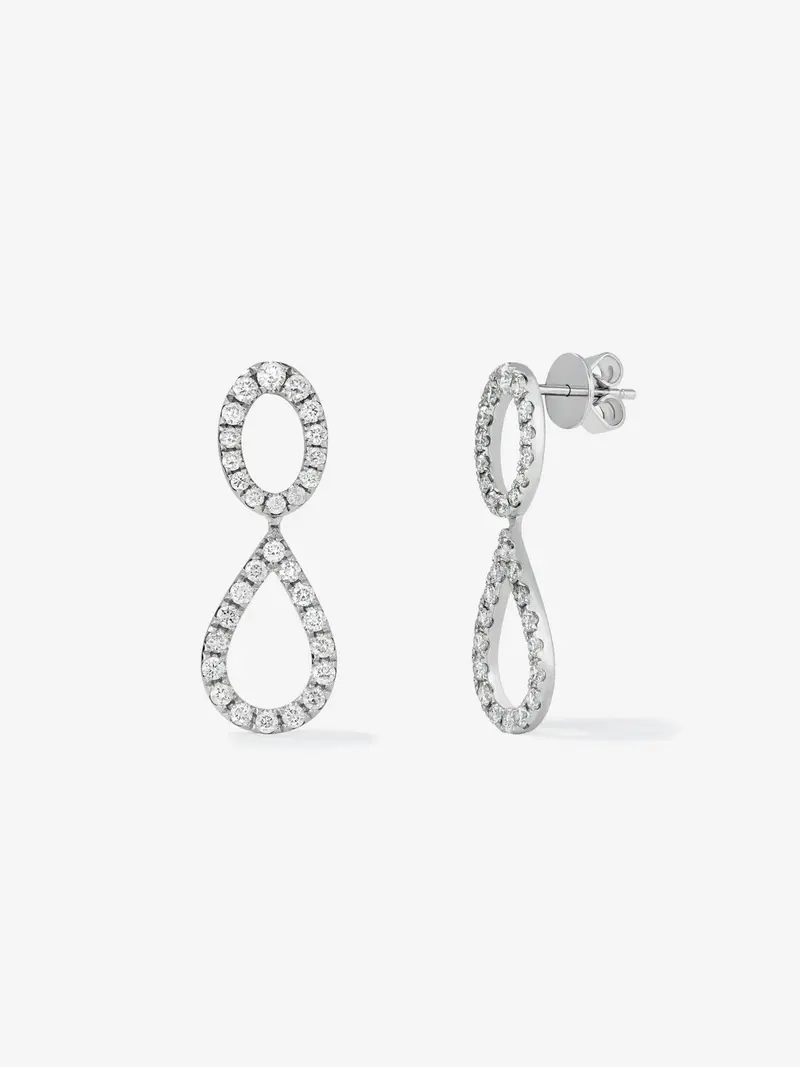 Pendientes de aro doble ovalados de oro blanco de 18kt con diamantes
