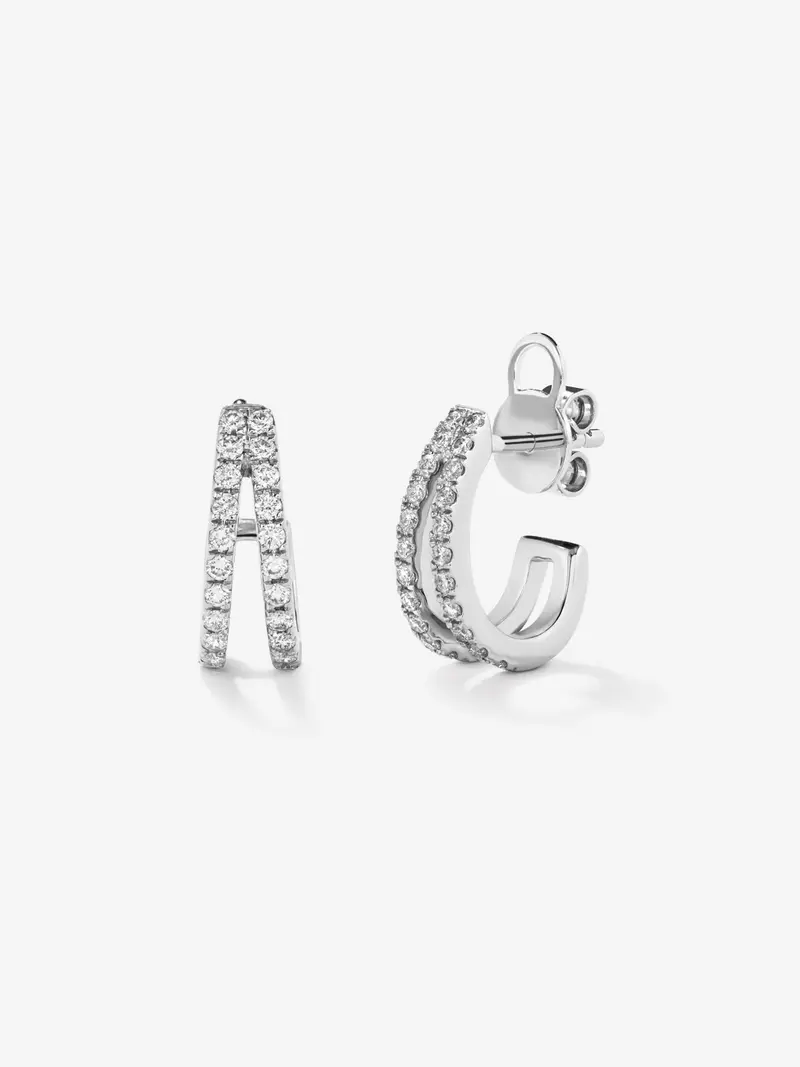 Pendientes de aro dobles de oro blanco de 18K con 44 diamantes en talla brillante con un total de 0,41 cts
