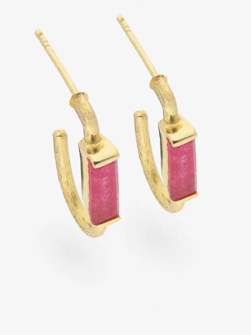 Pendientes de aro en plata 925 chapada en oro con jade rosa