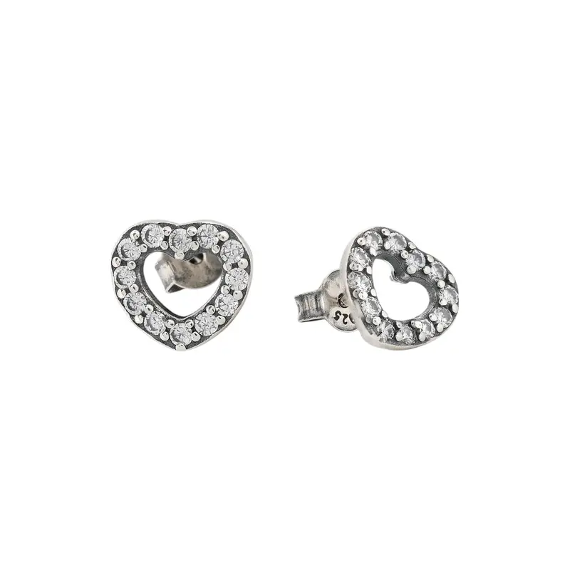 Pendientes de botón de plata S925 en forma de corazón con circonitas