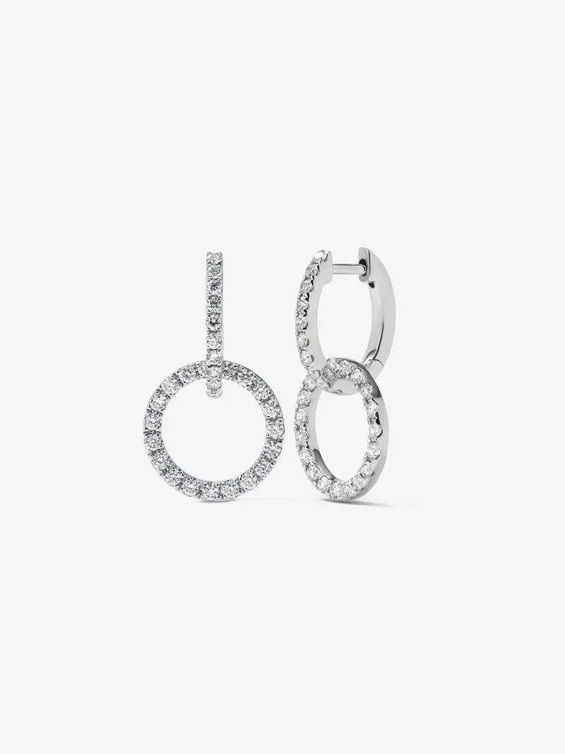 Pendientes de círculos de oro blanco de 18K con diamantes en talla brillante de 0,78 cts