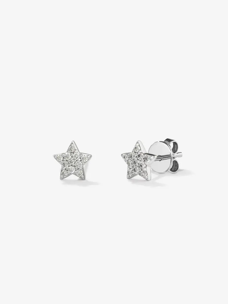 Pendientes de estrella de oro blanco de 18K y diamantes