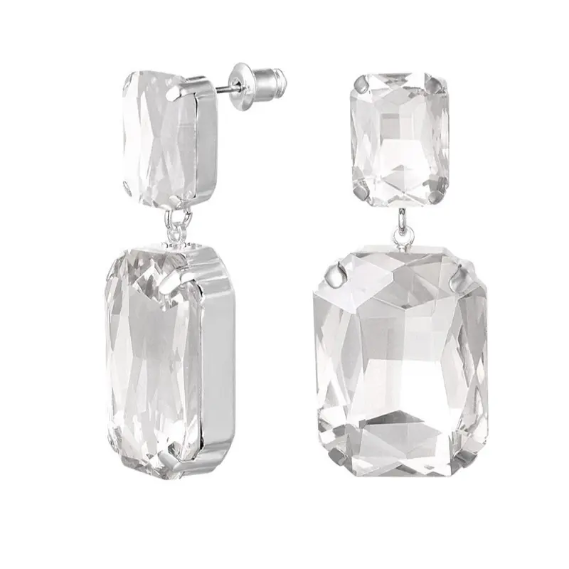 Pendientes de metal con dos cuentas de cristal grandes acabado plata - mbyou