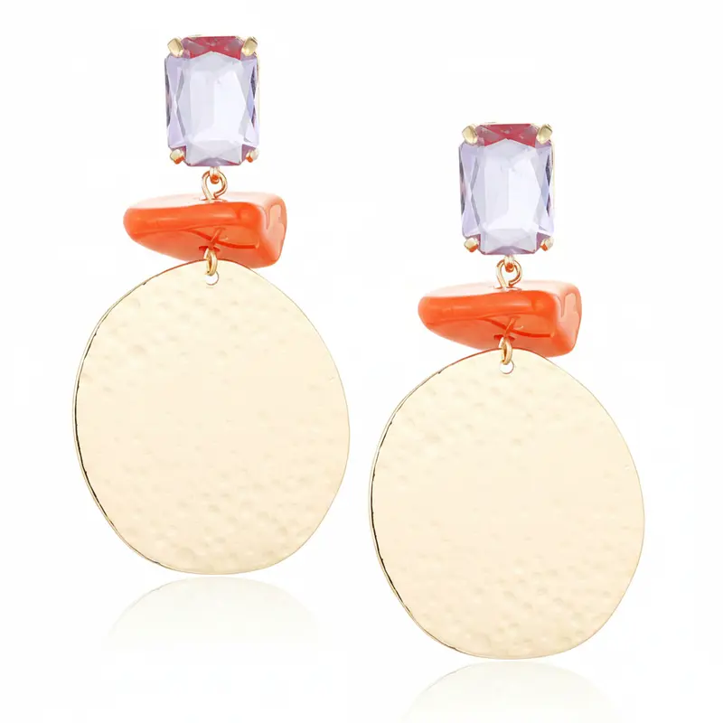 Pendientes de metal con piedra y cristal color morado y naranja acabado oro - mbyou