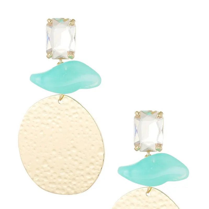 Pendientes de metal con piedra y cristal color verde azulado y transparente acabado oro - mbyou