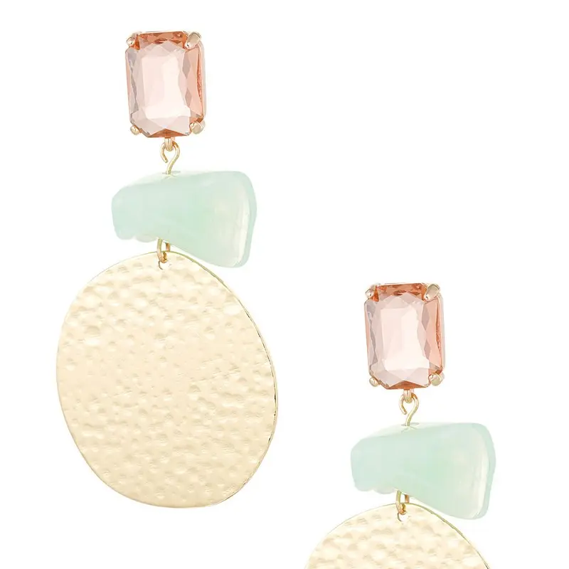 Pendientes de metal con piedra y cristal color verde claro y champagne acabado oro - mbyou