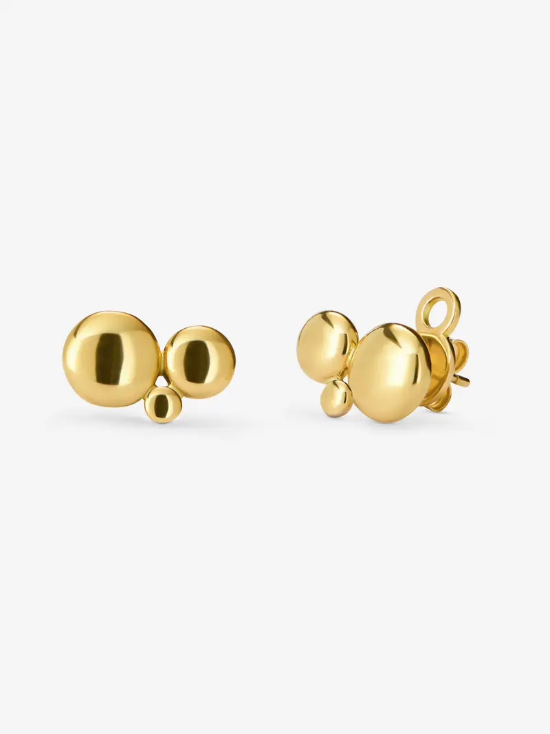Pendientes de oro amarillo de 18K con 2 diamantes en talla brillante de 0,04 cts y motivos de esfera
