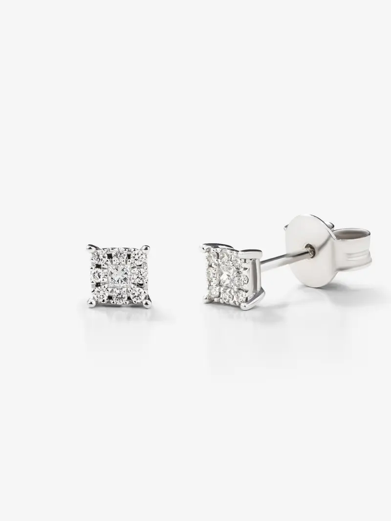 Pendientes de oro blanco de 18K con 2 diamantes en talla princesa con un total de 0,1 cts