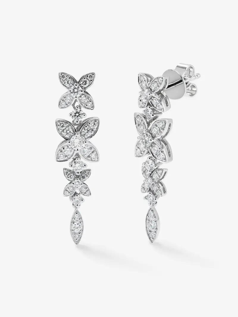 Pendientes de oro blanco de 18K con diamantes blancos en talla brillante de 1,092 cts