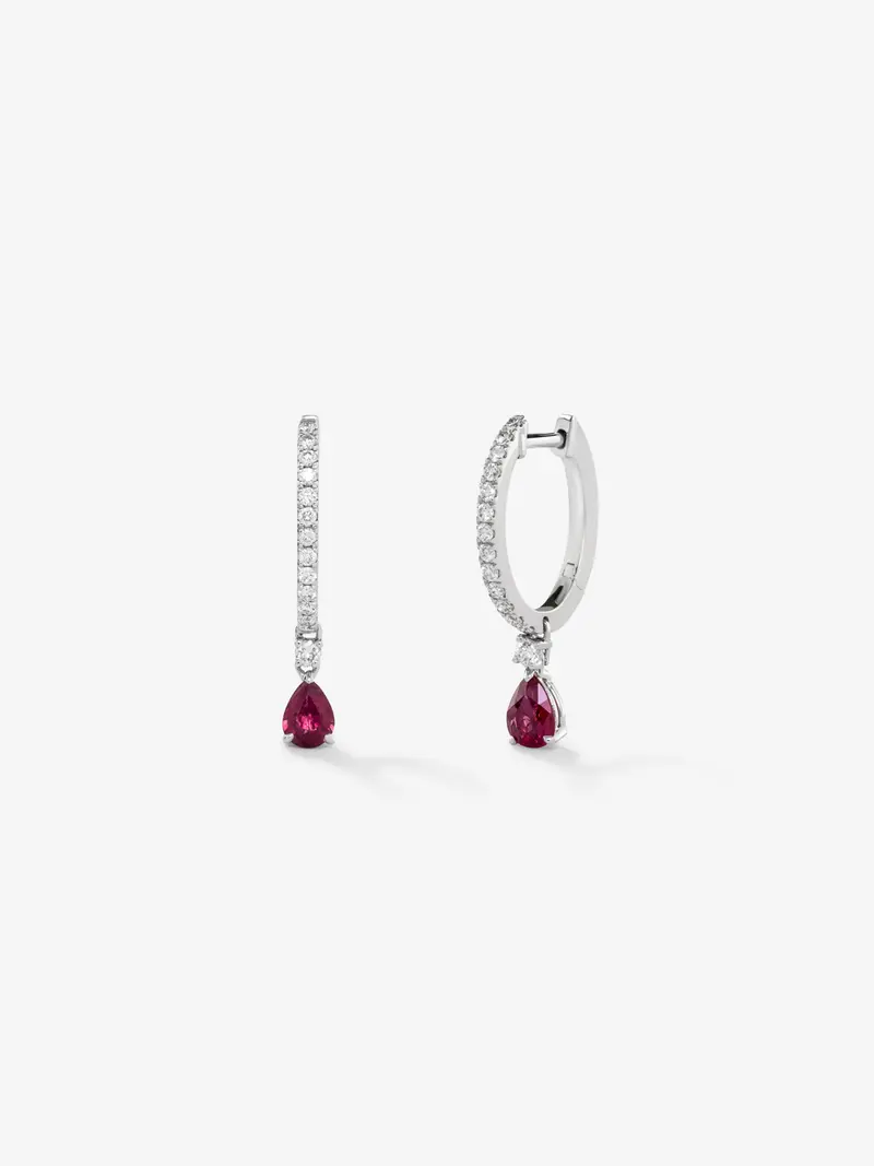 Pendientes de oro blanco de 18K con rubíes rojos y diamantes blancos