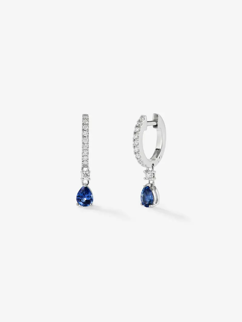 Pendientes de oro blanco de 18K con zafiro y diamantes blancos