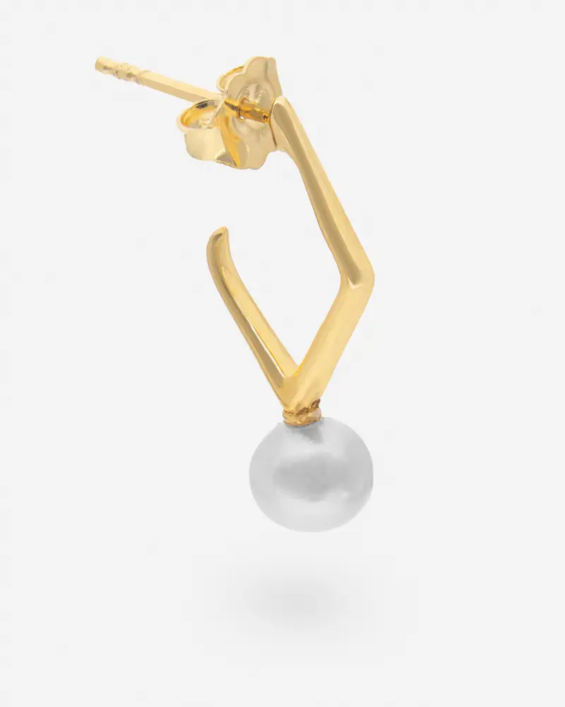 Pendientes de plata 925 chapada en oro con perla y forma de rombo