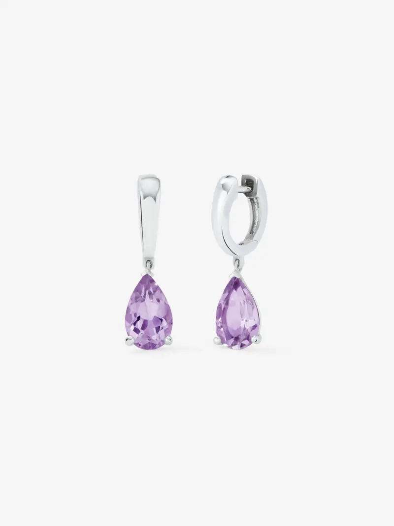 Pendientes de plata 925 con 2 amatistas morada en talla pera con un total de 3,04 cts