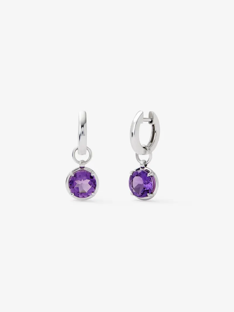 Pendientes de plata 925 con 2 amatistas moradas en talla brillante con un total de 3,36 cts
