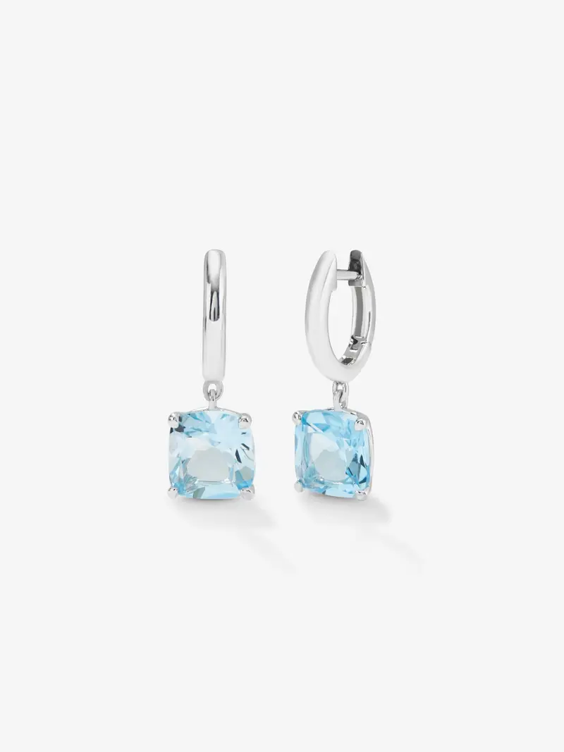 Pendientes de plata 925 con 2 topacios azul sky en talla cushion
