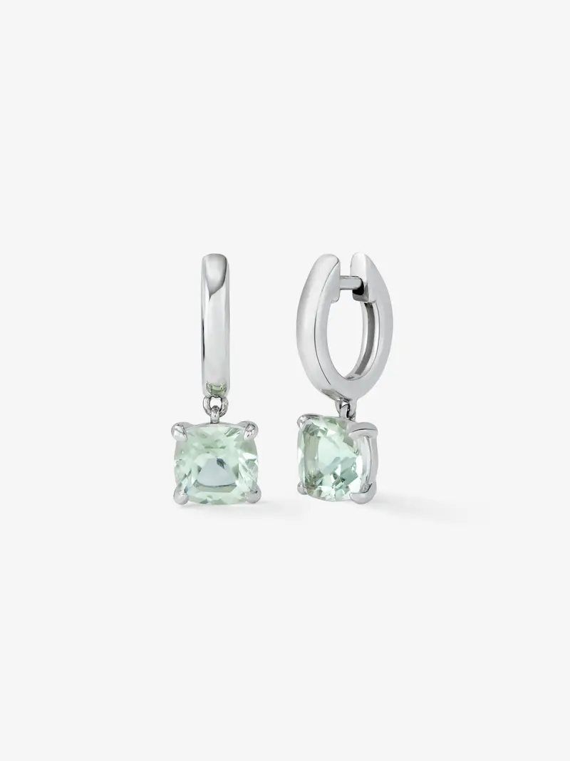 Pendientes de plata 925 con amatistas verdes en talla cushion de 3,2 cts
