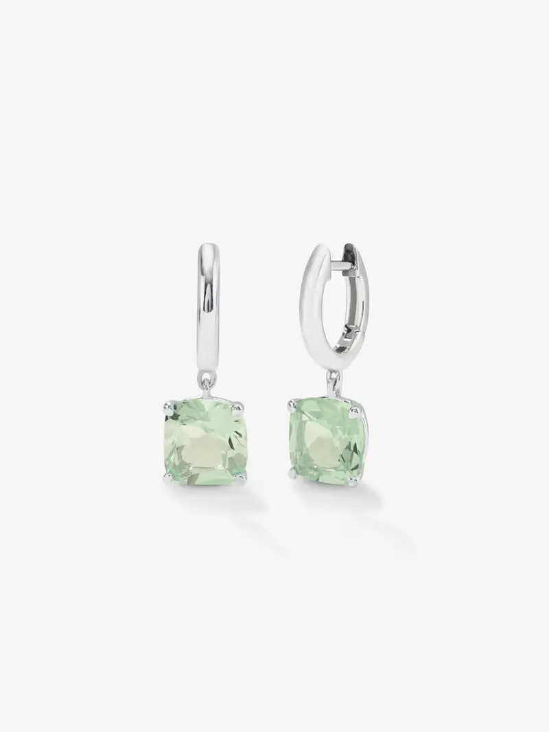 Pendientes de plata 925 con amatistas verdes en talla cushion de 5,3 cts