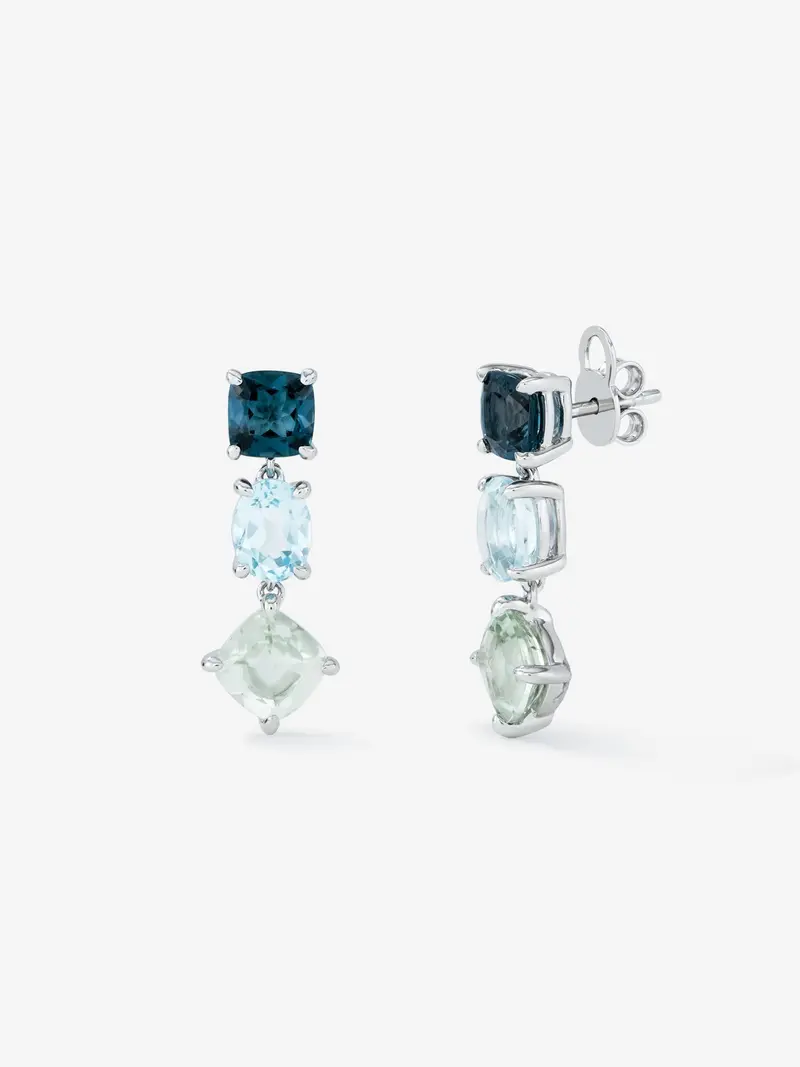 Pendientes de plata 925 con amatistas verdes, topacios azul london y azul sky