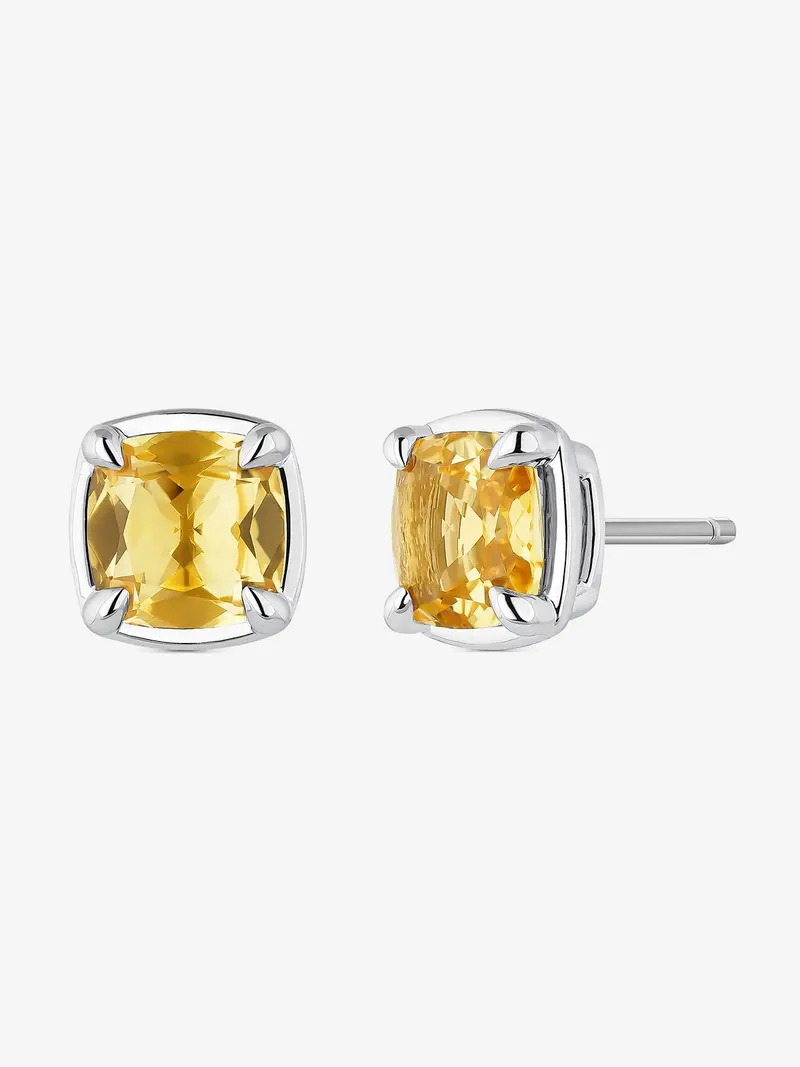 Pendientes de plata 925 con dos cuarzos citrinos en talla cushion