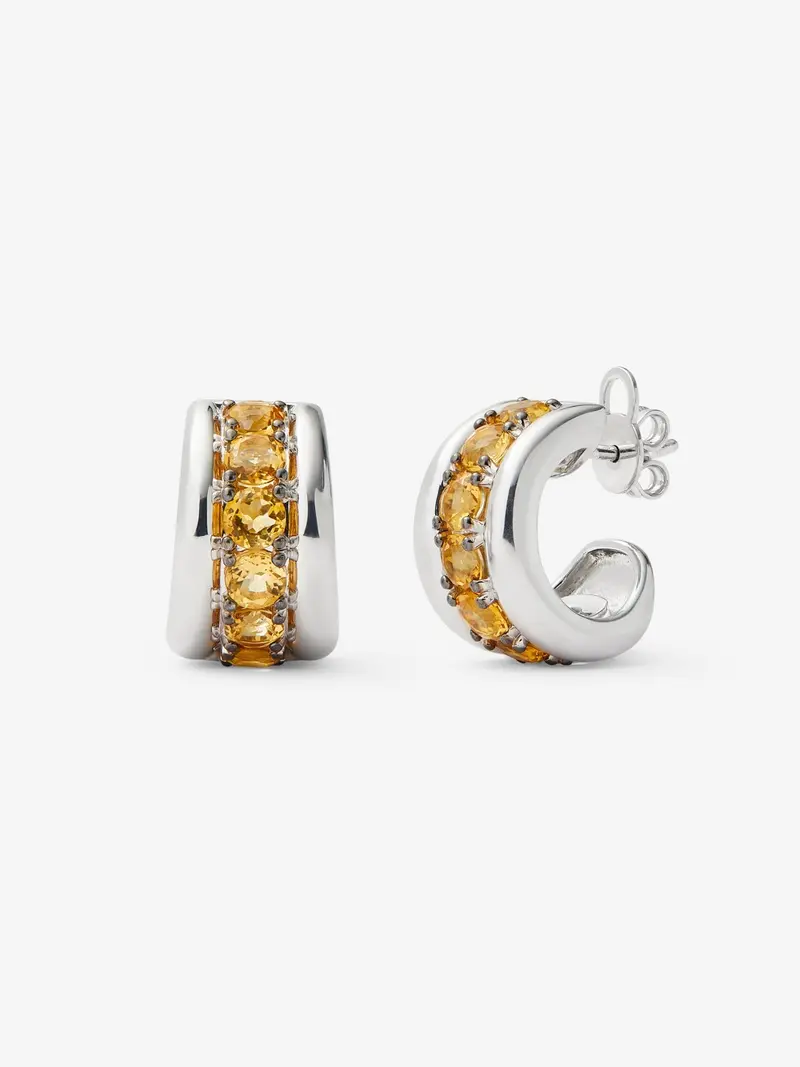 Pendientes de plata 925 con pavé de cuarzos citrinos en talla brillante