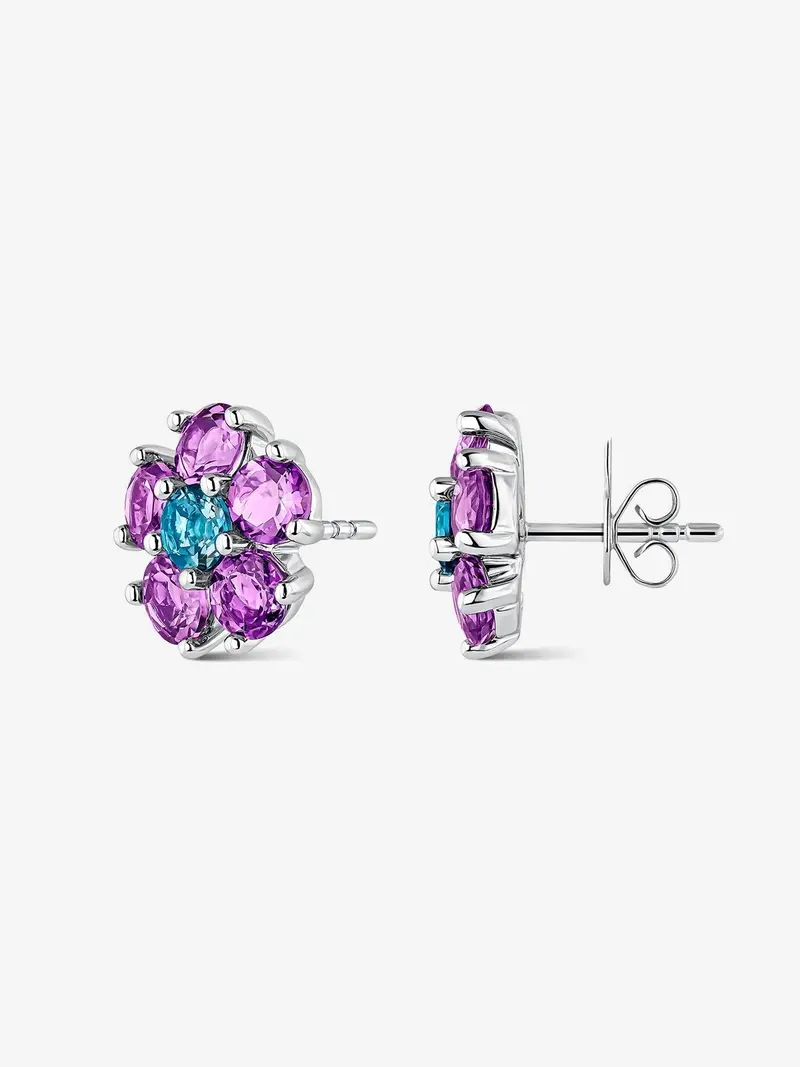 Pendientes de plata con amatista y topacio swiss