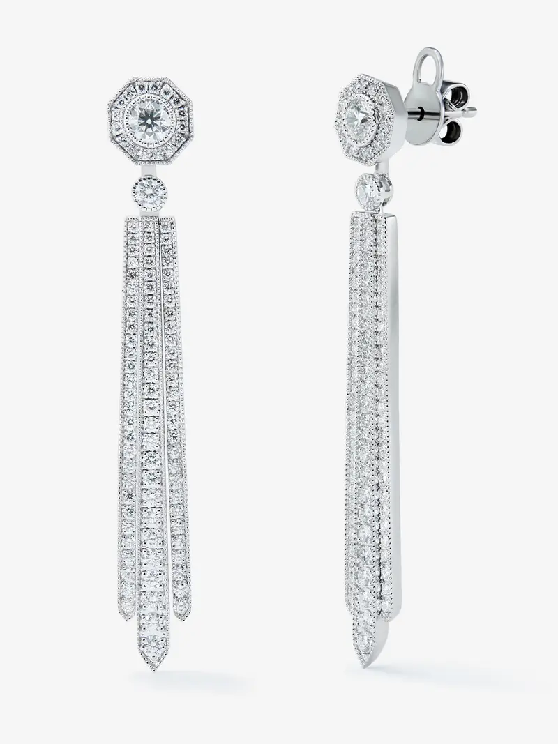 Pendientes desmontables de oro blanco de 18K con diamantes blancos en talla brillante de 1,5 cts